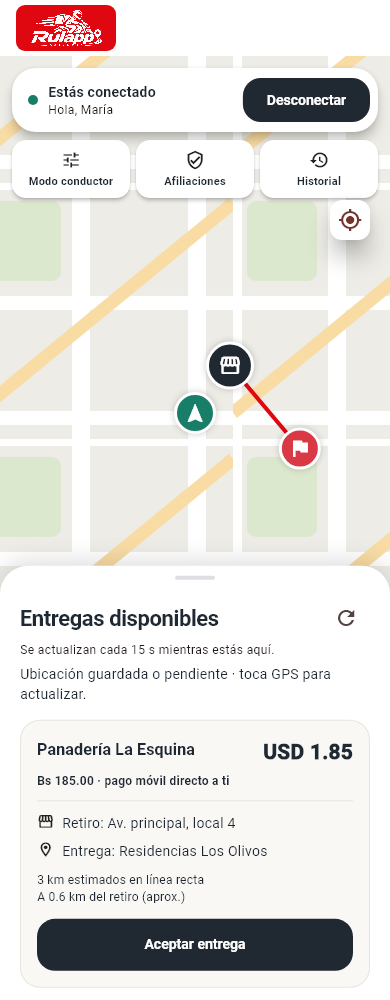 Inicio del conductor con mapa y ofertas de entrega de ejemplo
